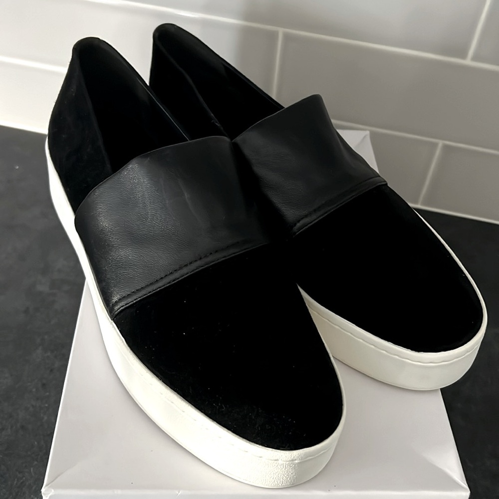 Vince Ward Suede Slip-On Platform Sneakers in Black, Size 10M